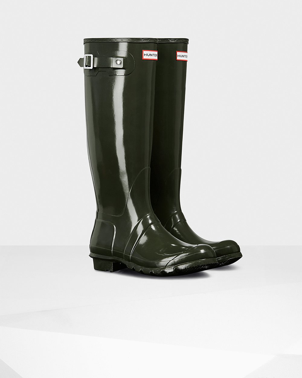 Women Hunter Original Gloss | Tall Rain Boots Dark Olive | NZ-59832-TEPR